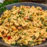 Close up of Vegan Cajun Pasta Salad