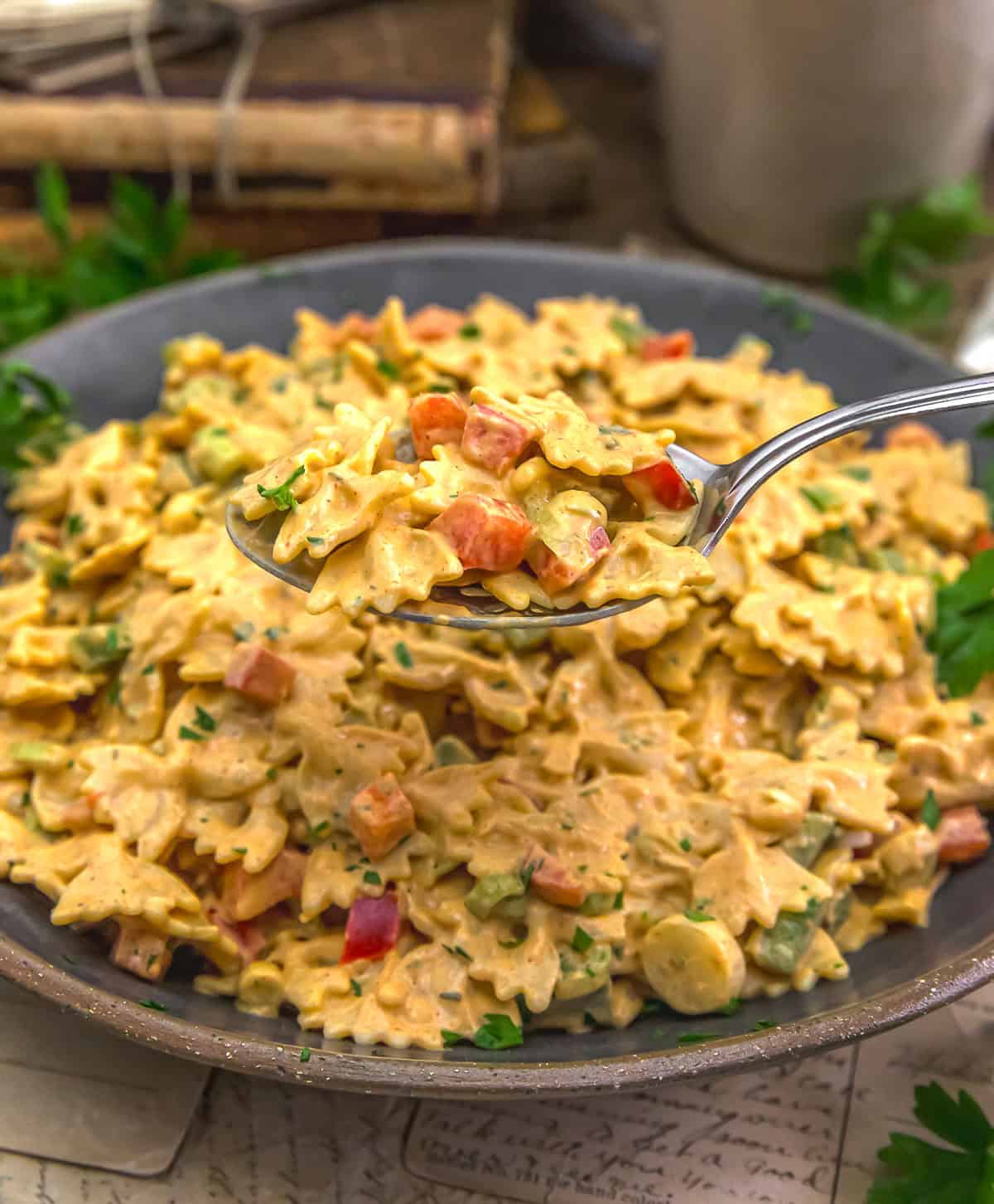 Spoonful of Vegan Cajun Pasta Salad