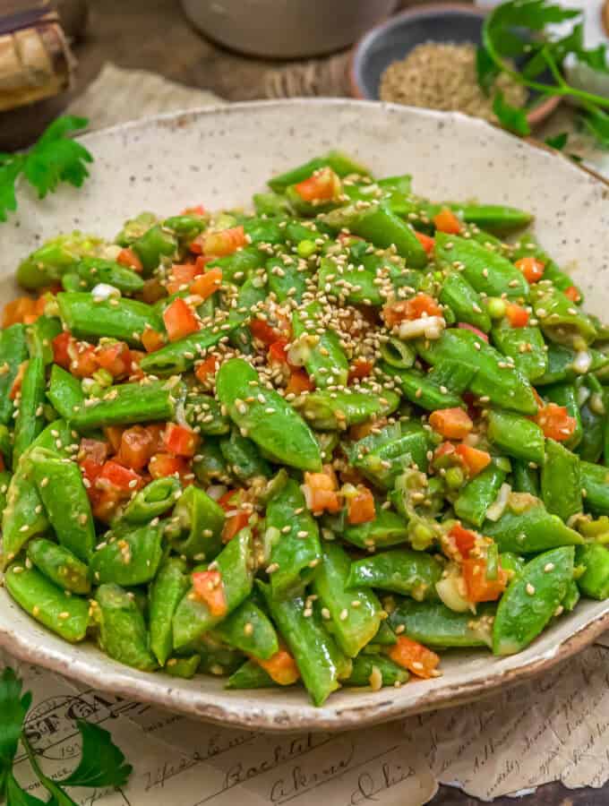 Close up of Asian Snap Pea Salad