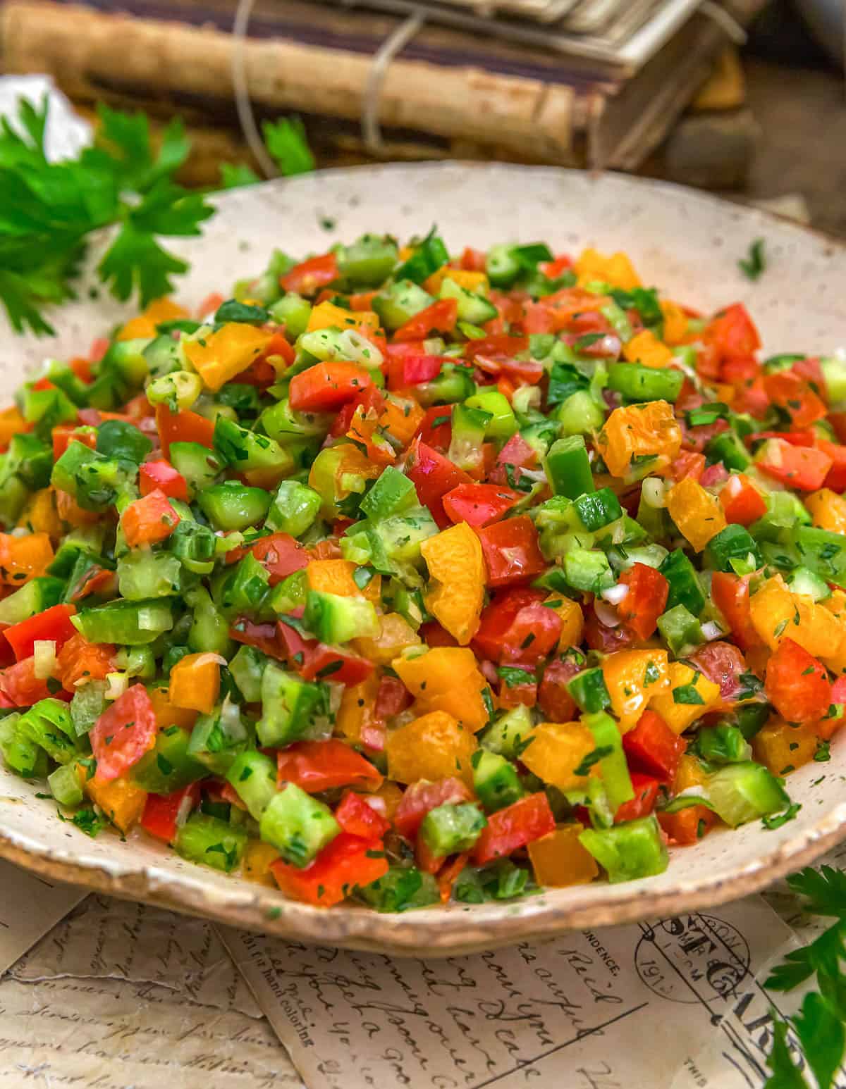 Close up of Bell Pepper Chopped Salad