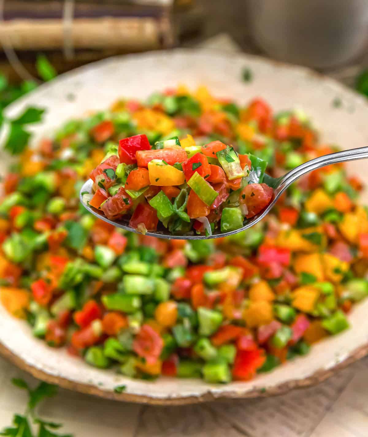 Spoonful of Bell Pepper Chopped Salad