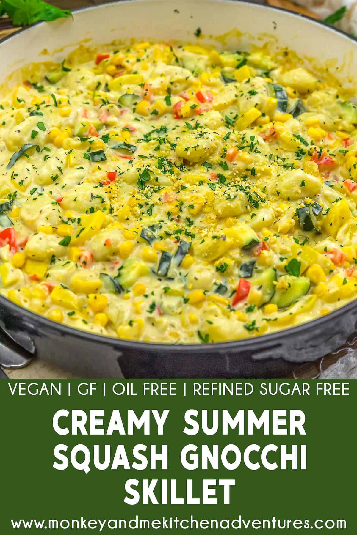 Creamy Summer Squash Gnocchi Skillet with text description