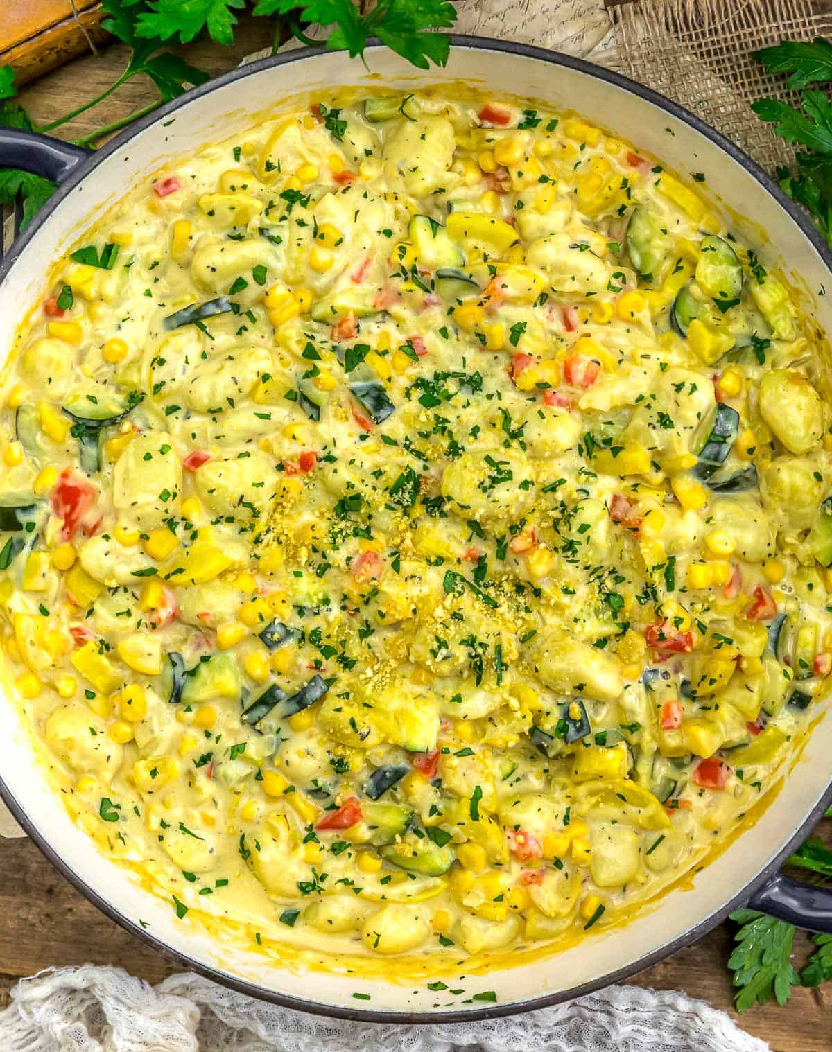 Pan of Creamy Summer Squash Gnocchi Skillet