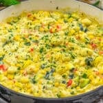 Close up of Creamy Summer Squash Gnocchi Skillet