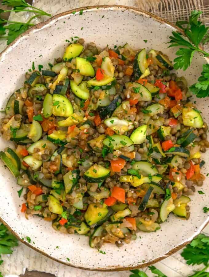 Bowl of Easy Zucchini Lentil Skillet