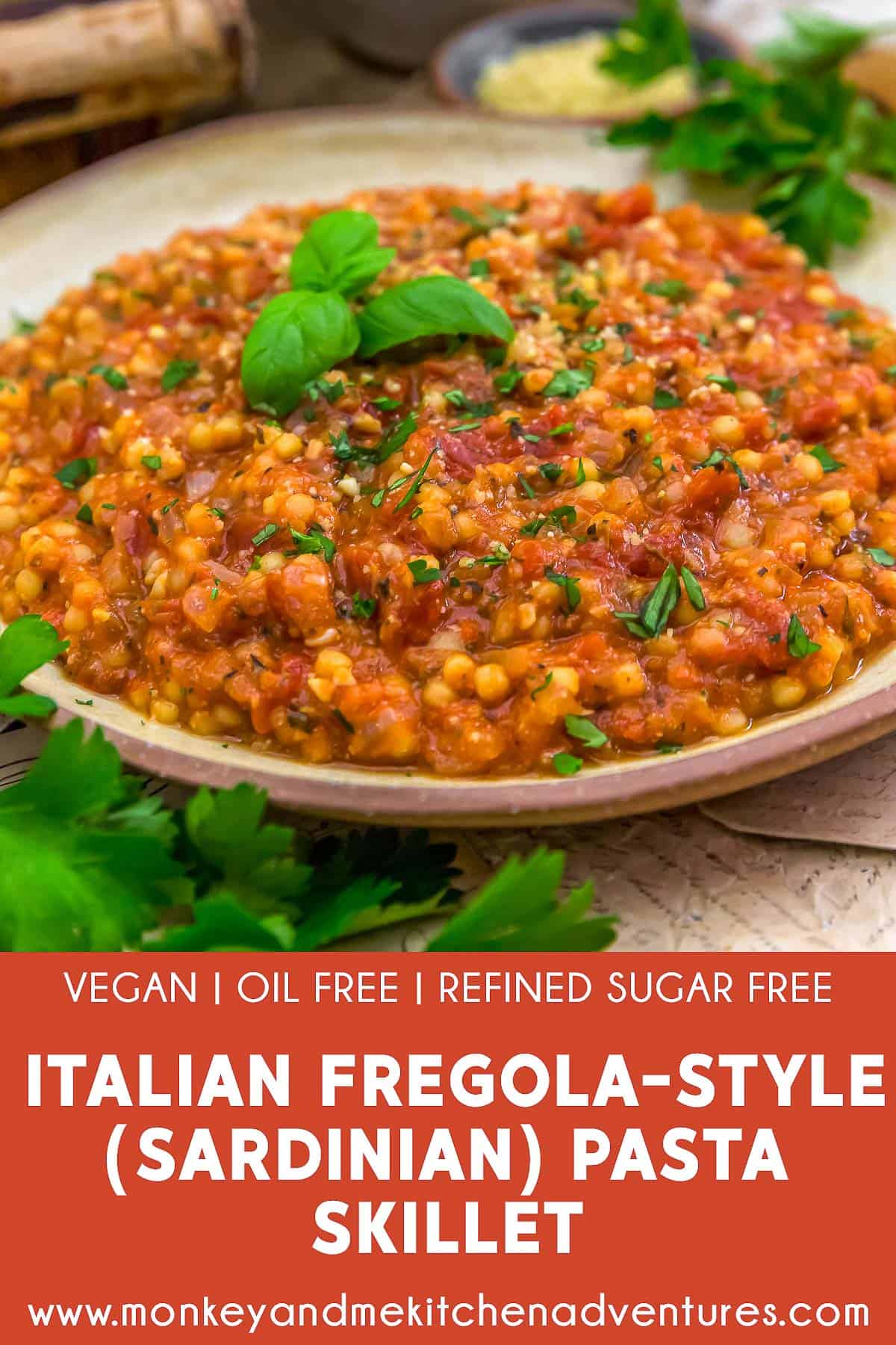 Italian Fregola-Style (Sardinian) Pasta Skillet with text description
