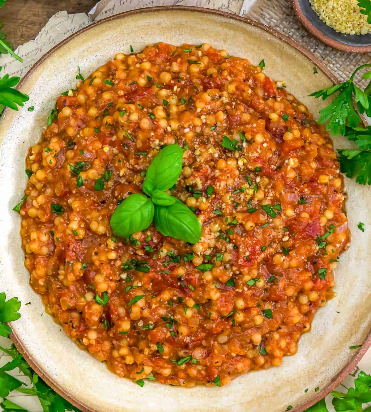 Bowl of Italian Fregola-Style (Sardinian) Pasta Skillet