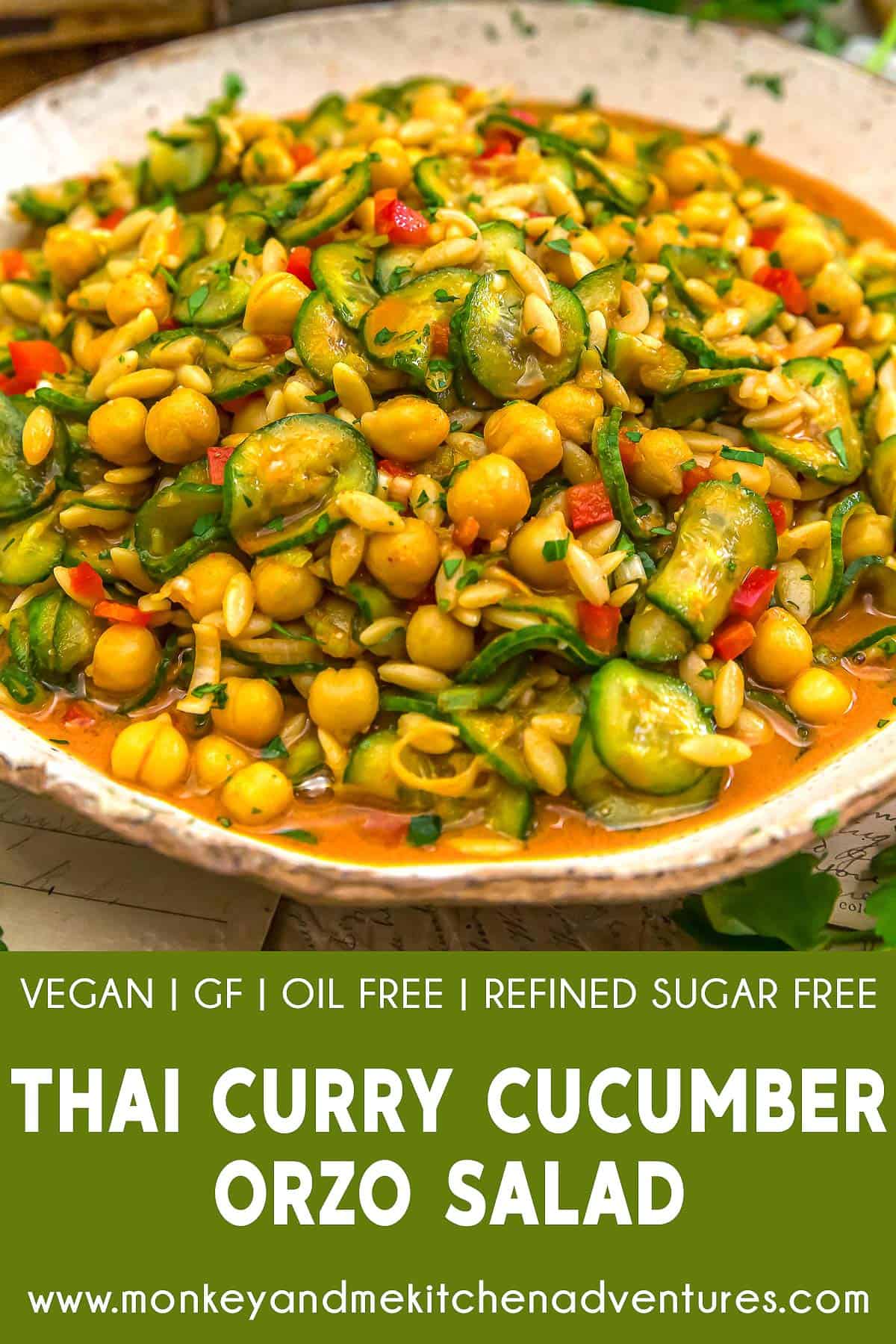 Thai Curry Cucumber Orzo Salad with text description