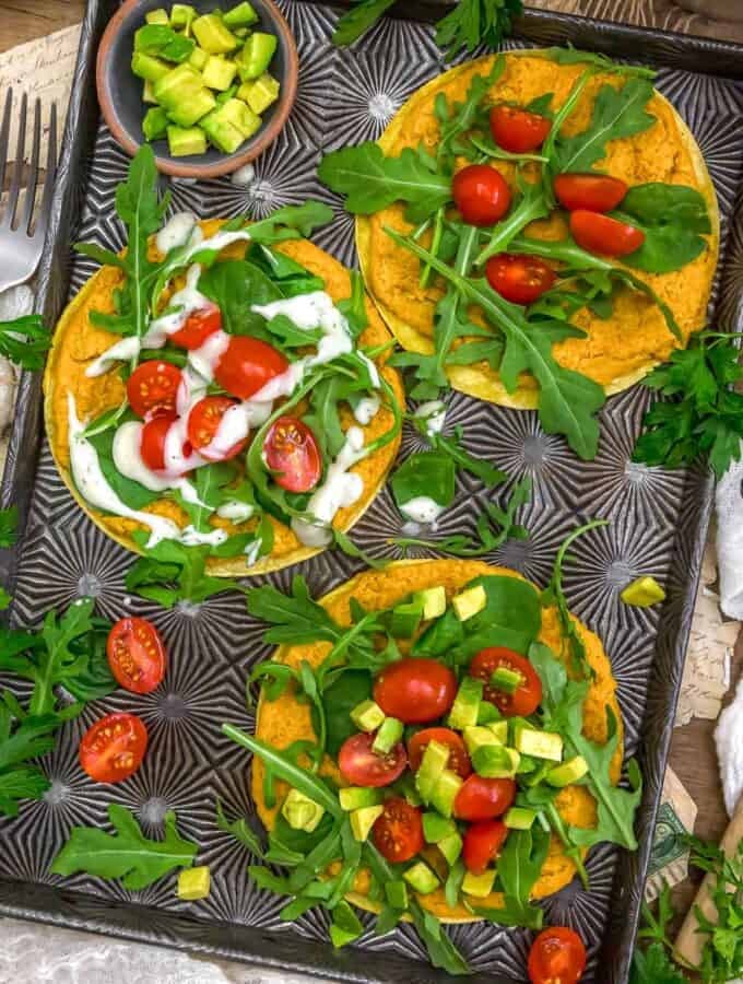 Sheet pan of Easy Smashed Buffalo Tacos