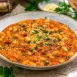Close up of Easy Vegan Parmesan White Beans in Red Sauce