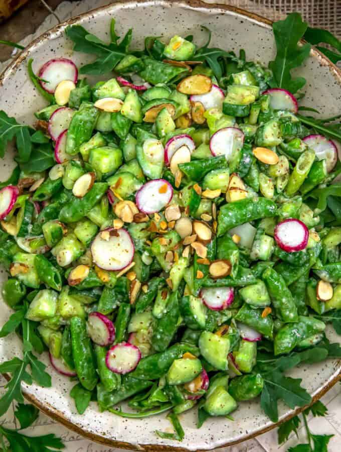 Bowl of French Snap Pea Cucumber Salad