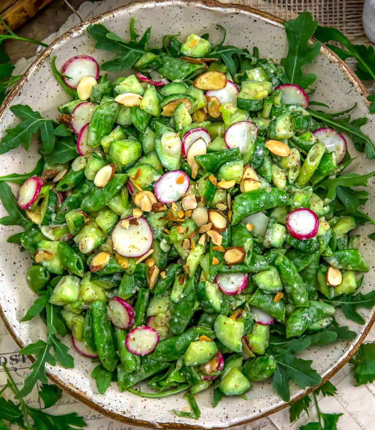 Bowl of French Snap Pea Cucumber Salad