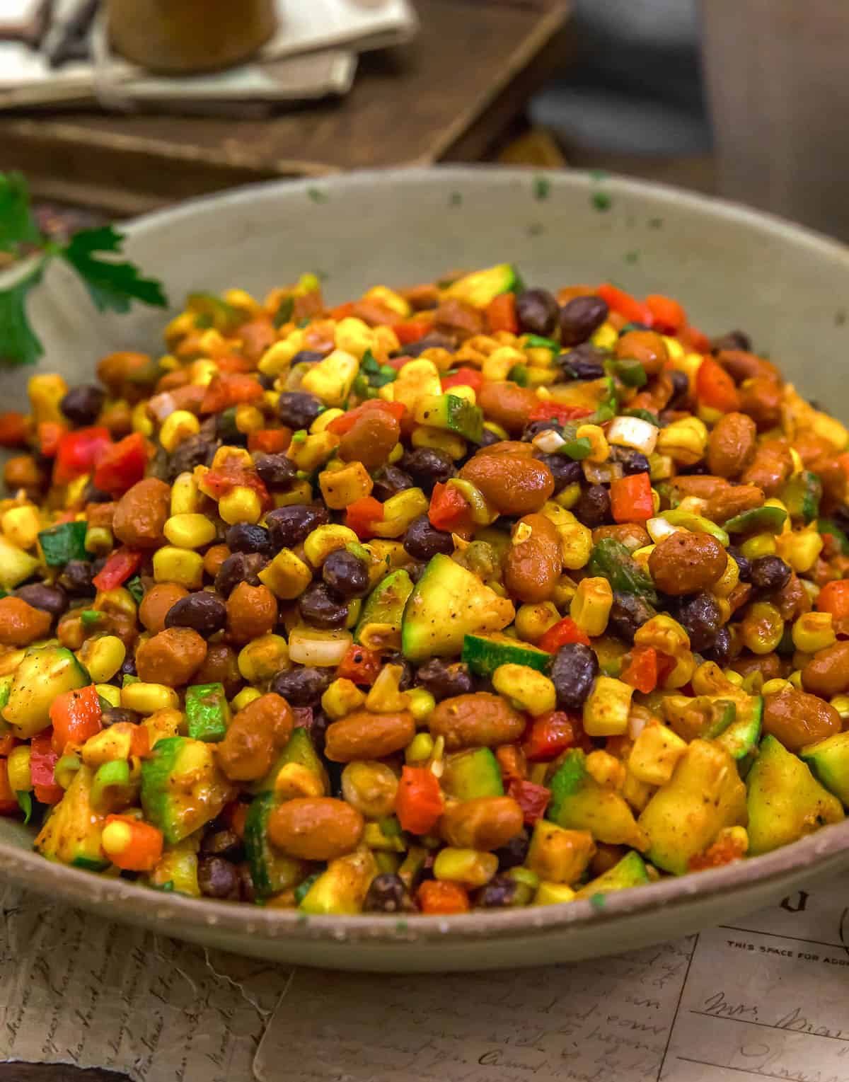 Close up of Tex-Mex Zucchini Bean Salad