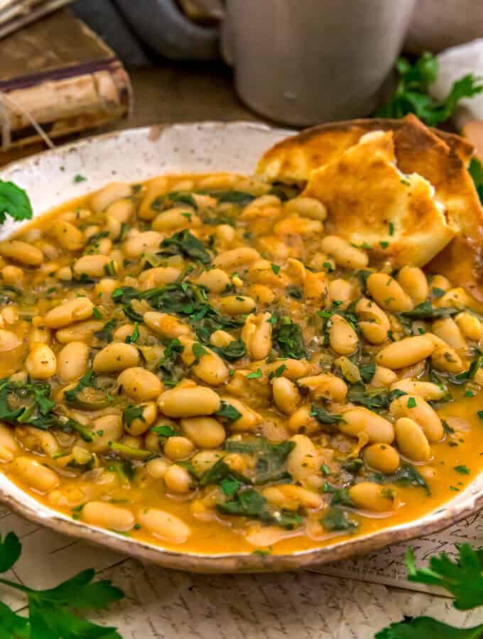 Close up of White Beans with Arugula