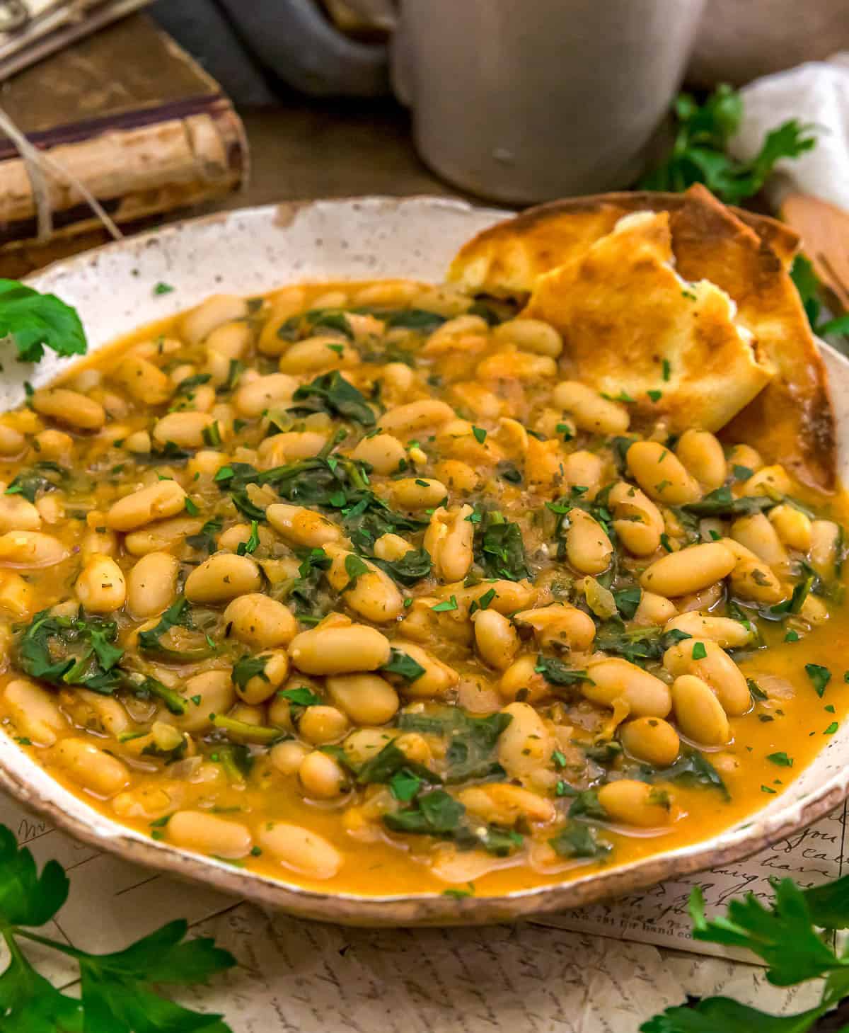 Close up of White Beans with Arugula