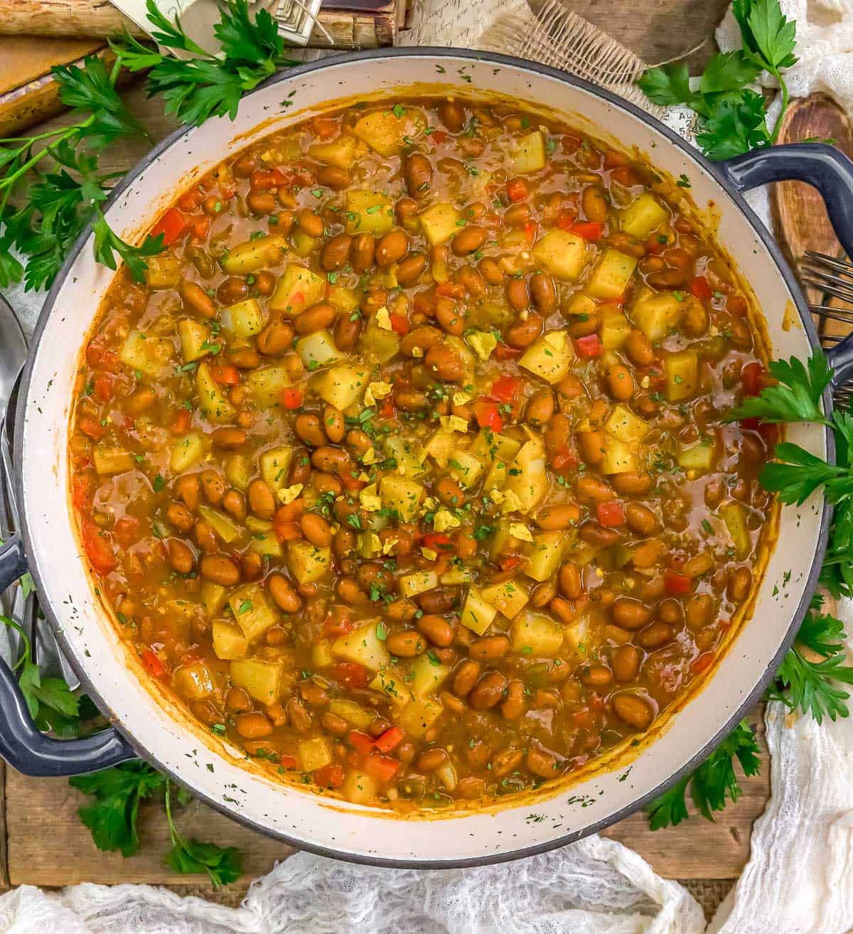 Skillet of Enchilada Beans and Potatoes