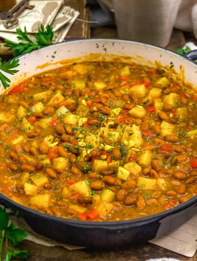 Close up of Enchilada Beans and Potatoes