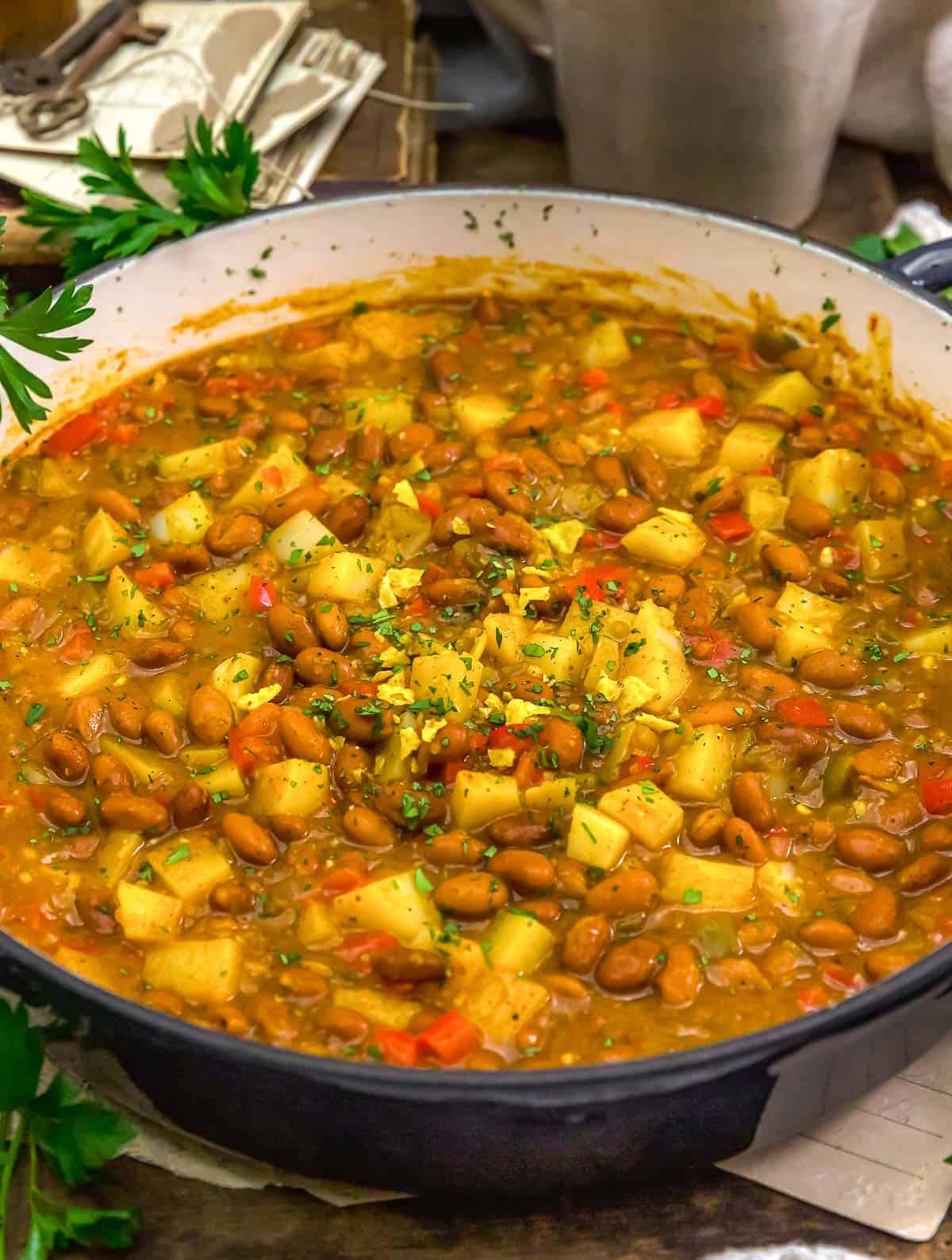 Close up of Enchilada Beans and Potatoes