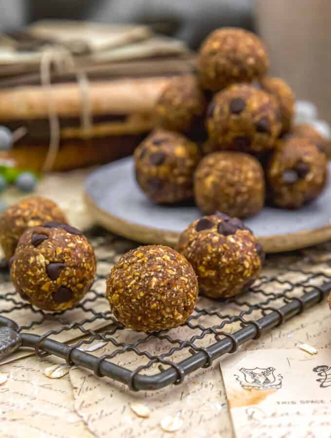 Healthy Vegan Date Caramel Macchiato Energy Balls on a rack