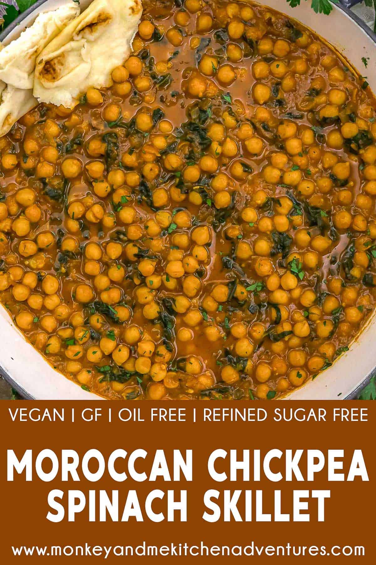 Moroccan Chickpea Spinach Skillet with text description