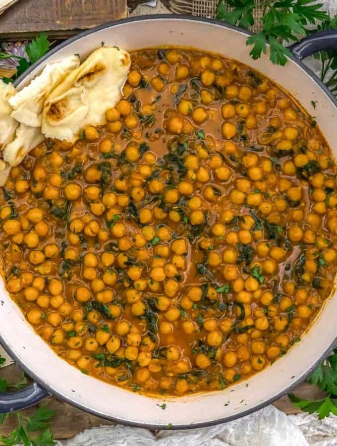 Moroccan Chickpea Spinach Skillet with bread