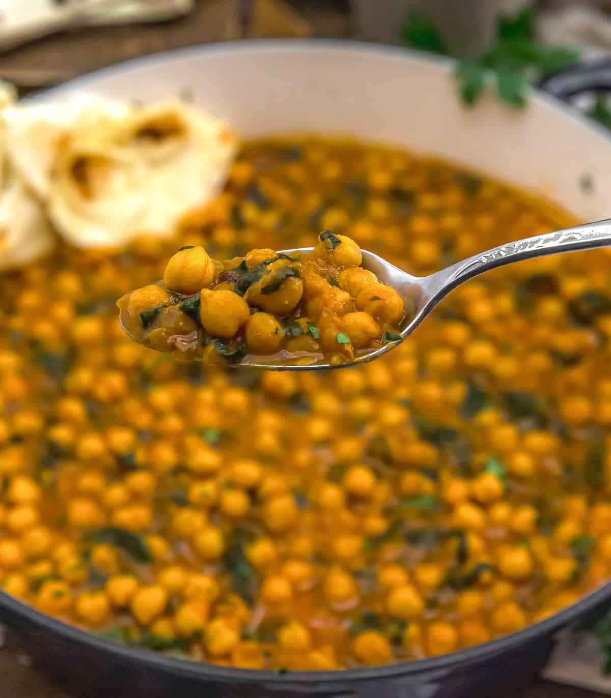 Spoonful of Moroccan Chickpea Spinach Skillet