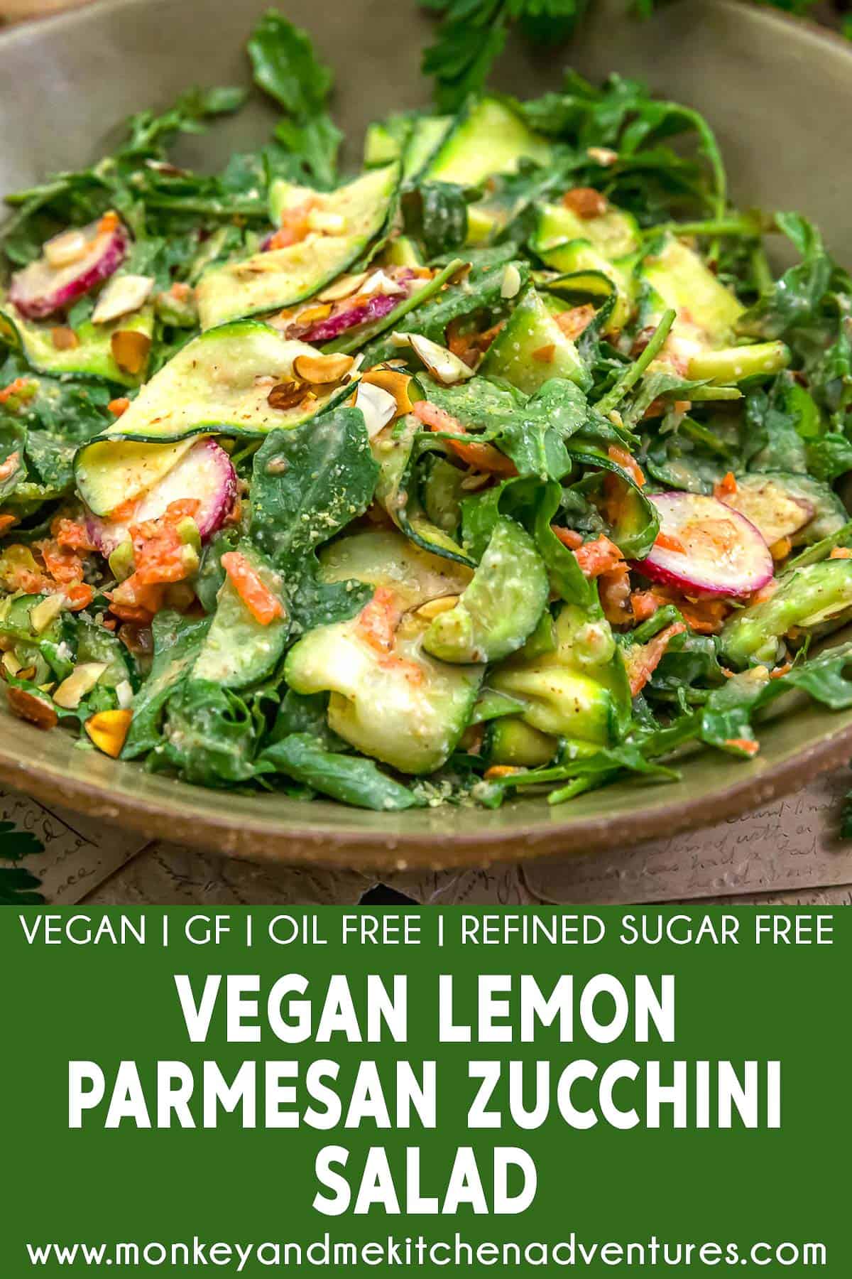 Vegan Lemon Parmesan Zucchini Salad with text description