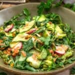 Close up of Vegan Lemon Parmesan Zucchini Salad