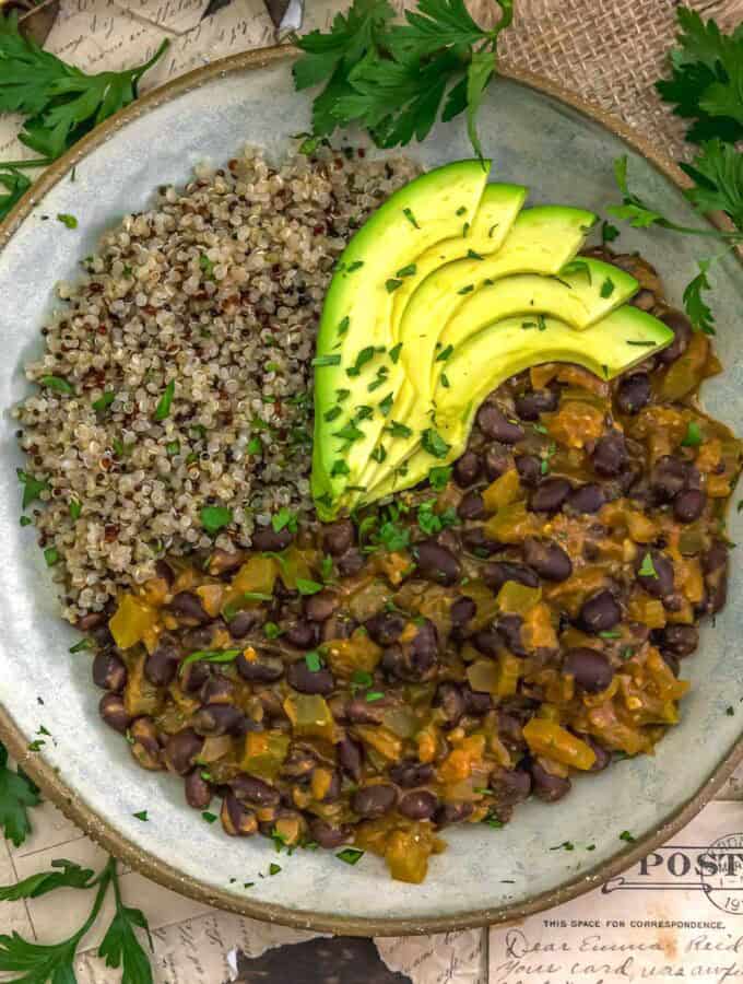 Chipotle Black Bean Skillet with quinoa and avocados