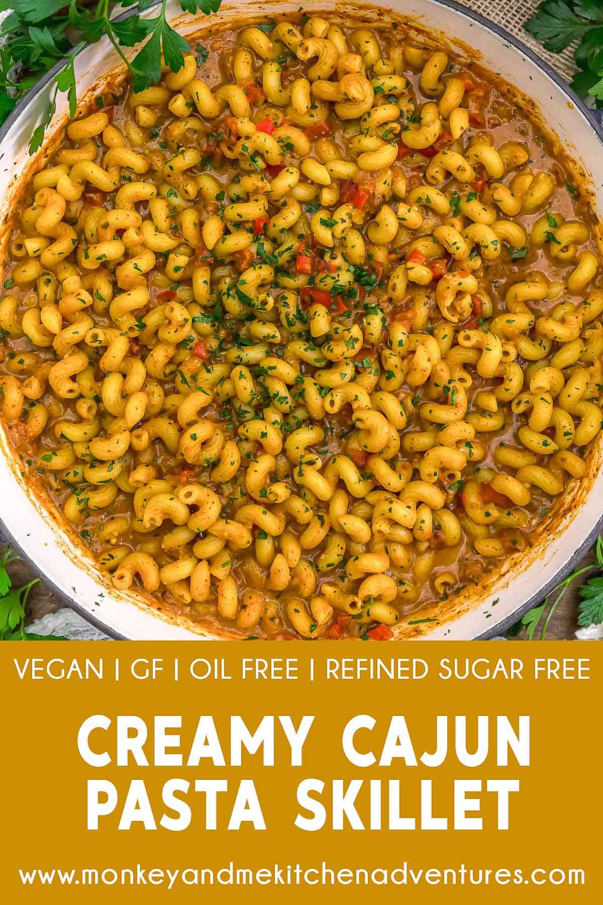 Creamy Cajun Pasta Skillet with text description