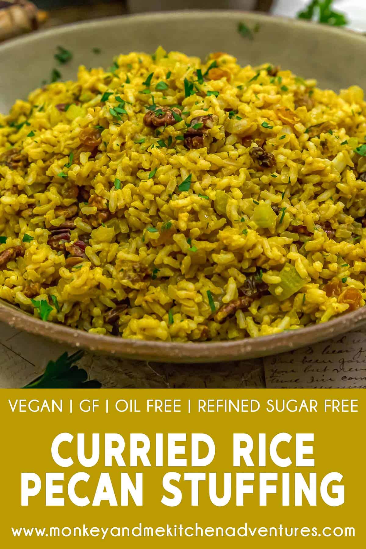 Curried Rice Pecan Stuffing with text description