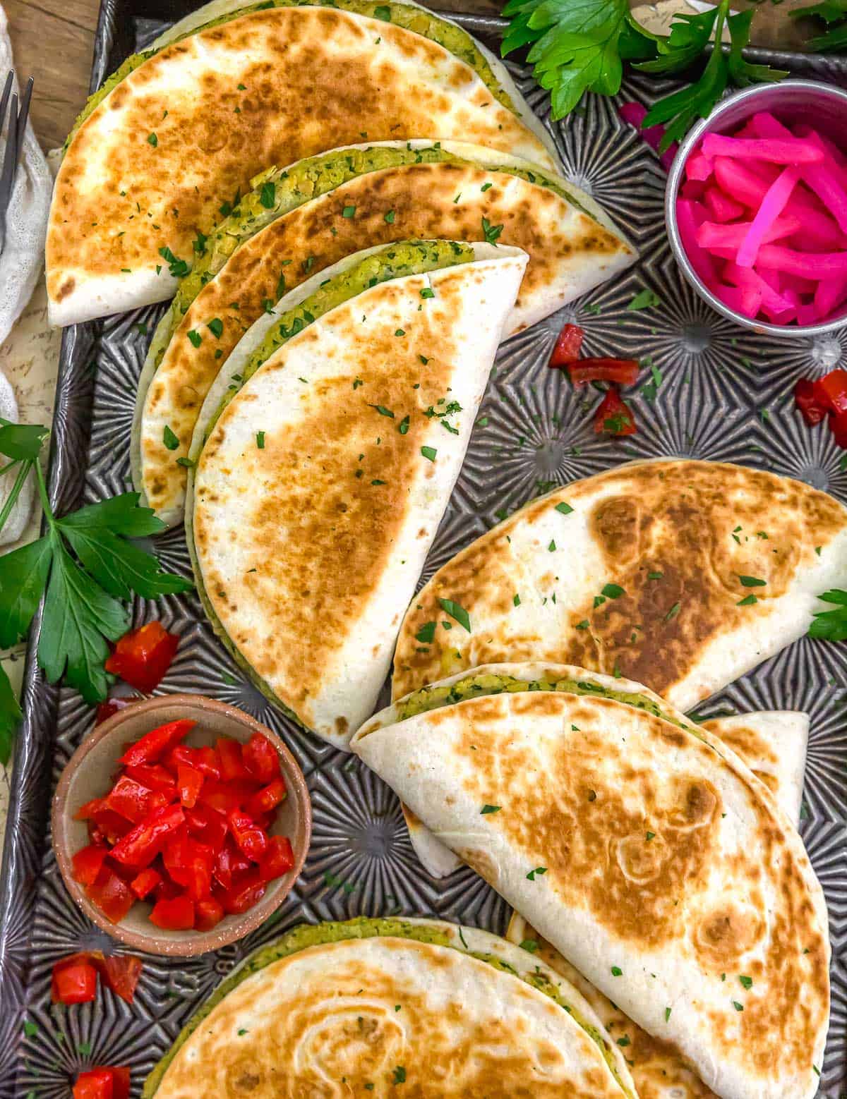 Baking Sheet of Easy Smashed Falafel Tacos