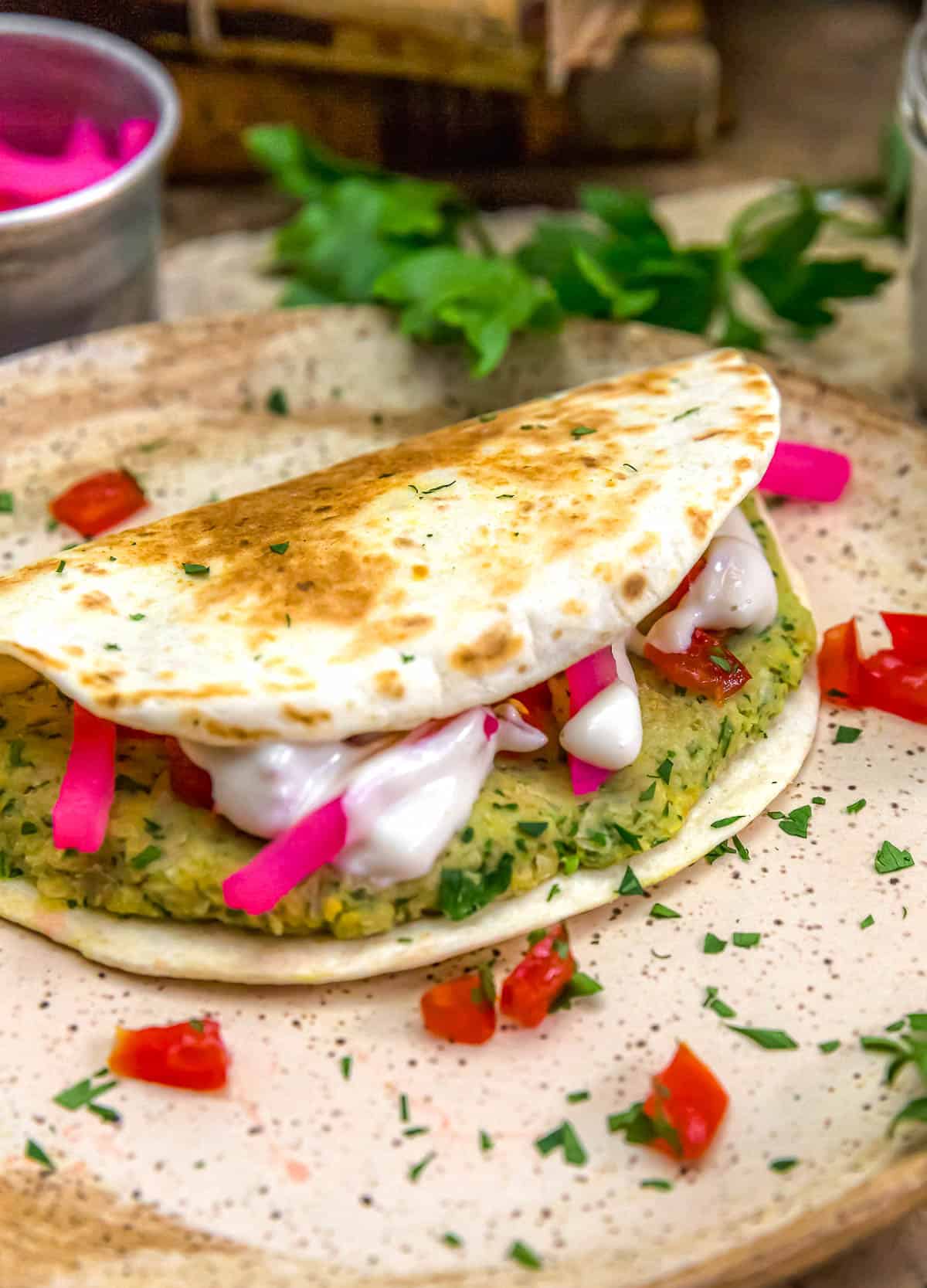 Easy Smashed Falafel Taco on a plate