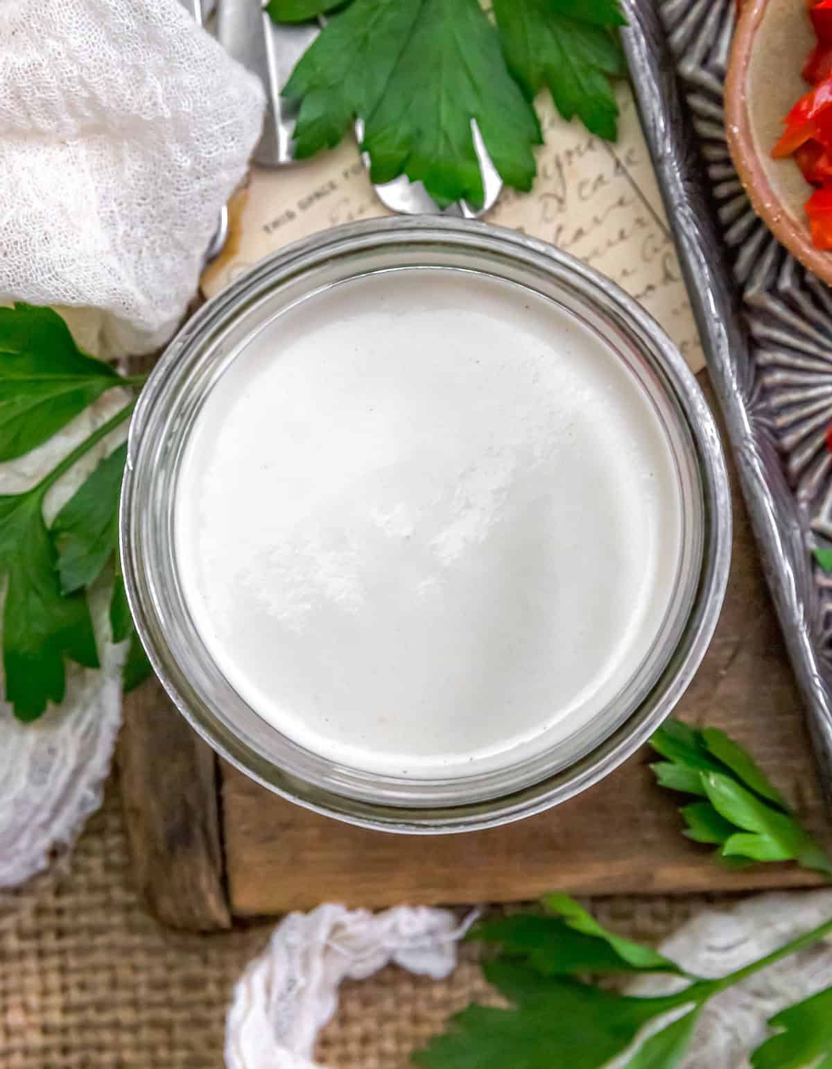 Top view of Oil Free Garlic Sauce (Toum)