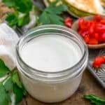 Close up of Oil Free Garlic Sauce (Toum)