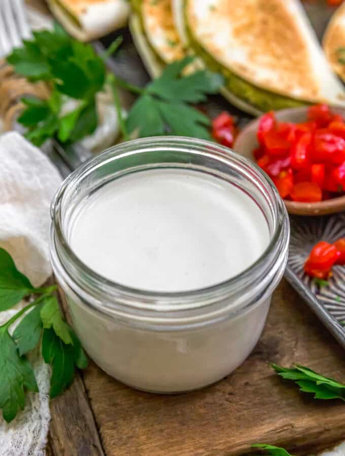 Close up of Oil Free Garlic Sauce (Toum)