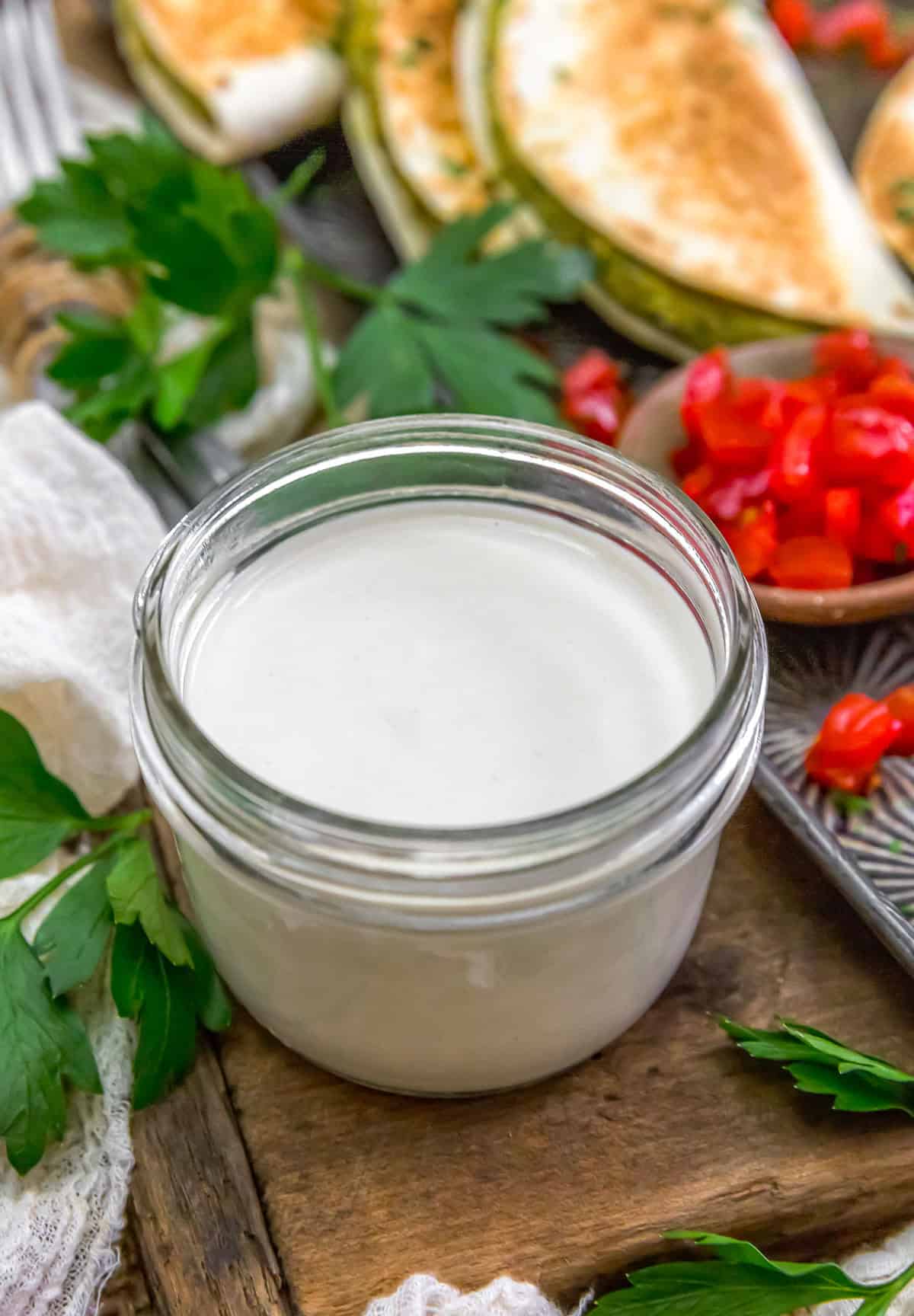 Close up of Oil Free Garlic Sauce (Toum)