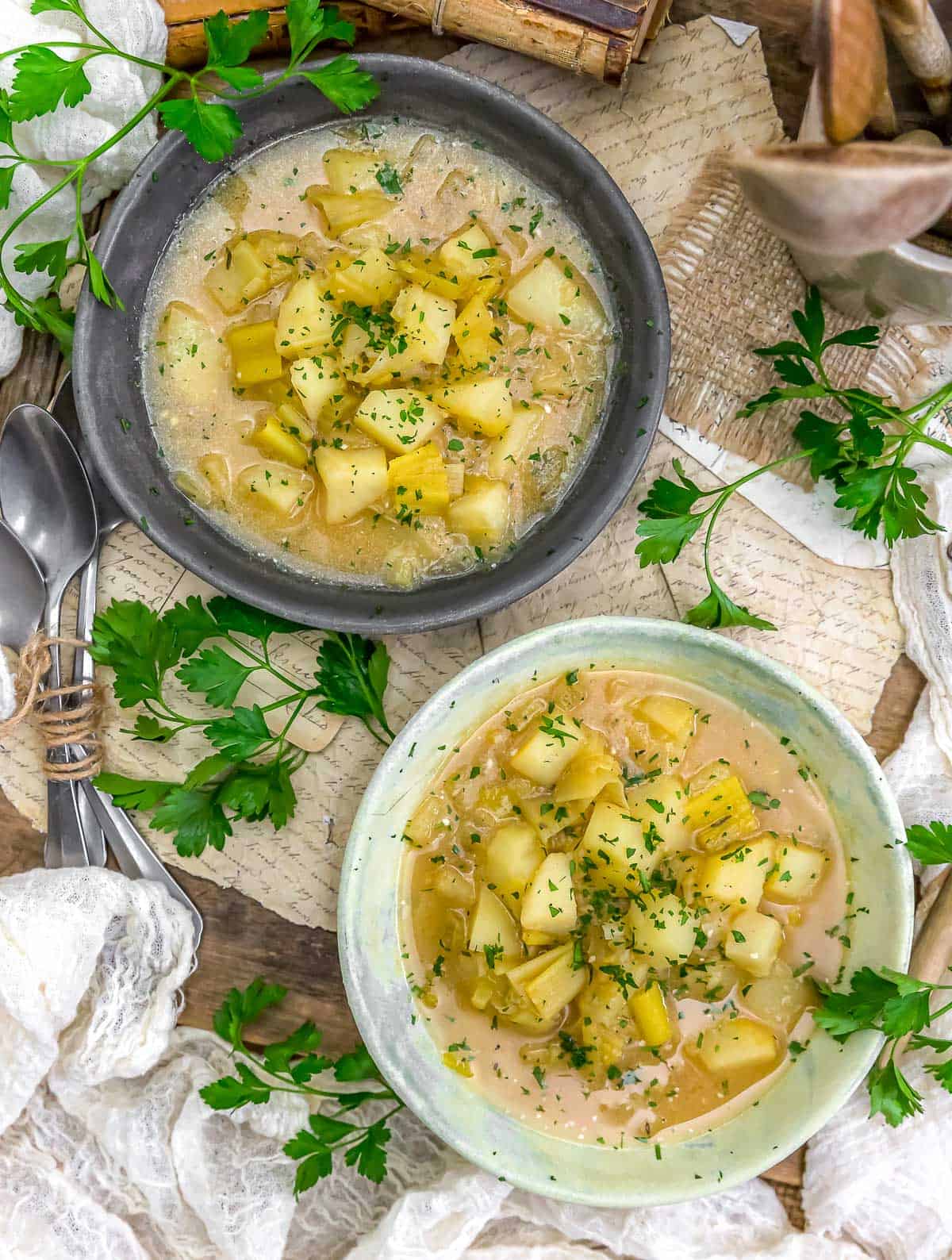 Bowls of Rustic Potato Leek Soup