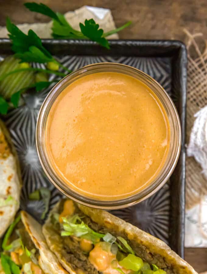 Close up of Vegan Big Mac Special Sauce