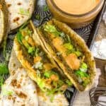 Close up of Big Mac Smashed Lentil Tacos with toppings