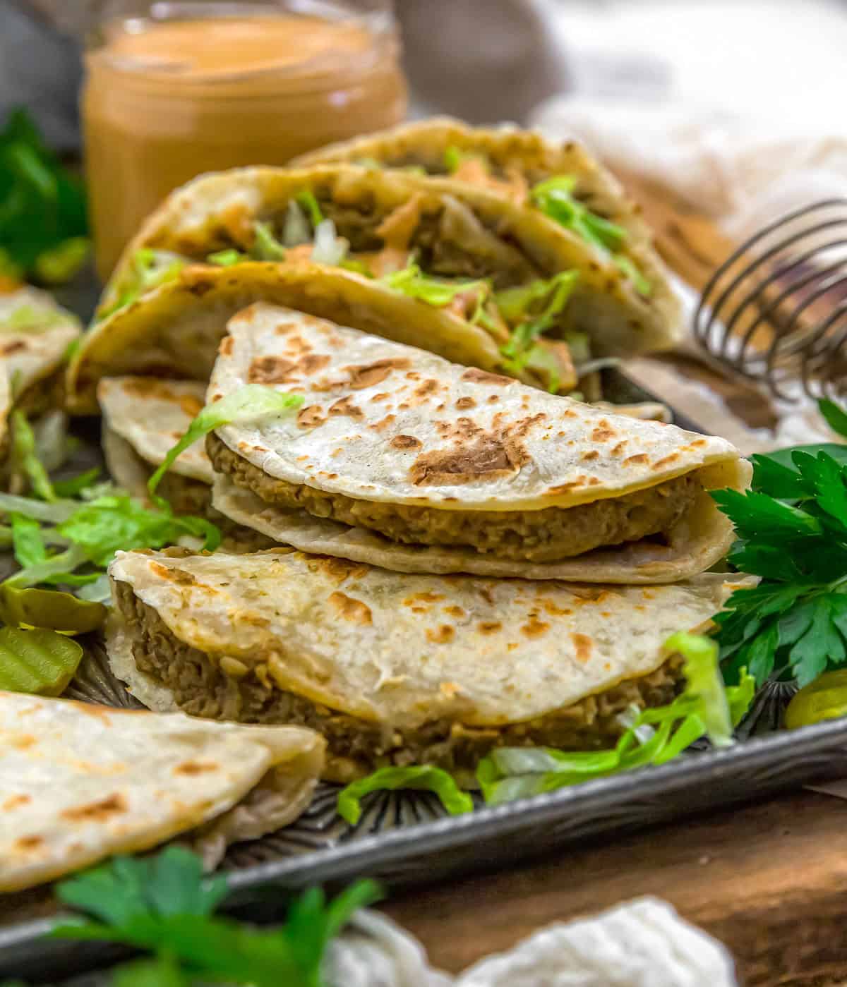 Close up of Big Mac Smashed Lentil Tacos