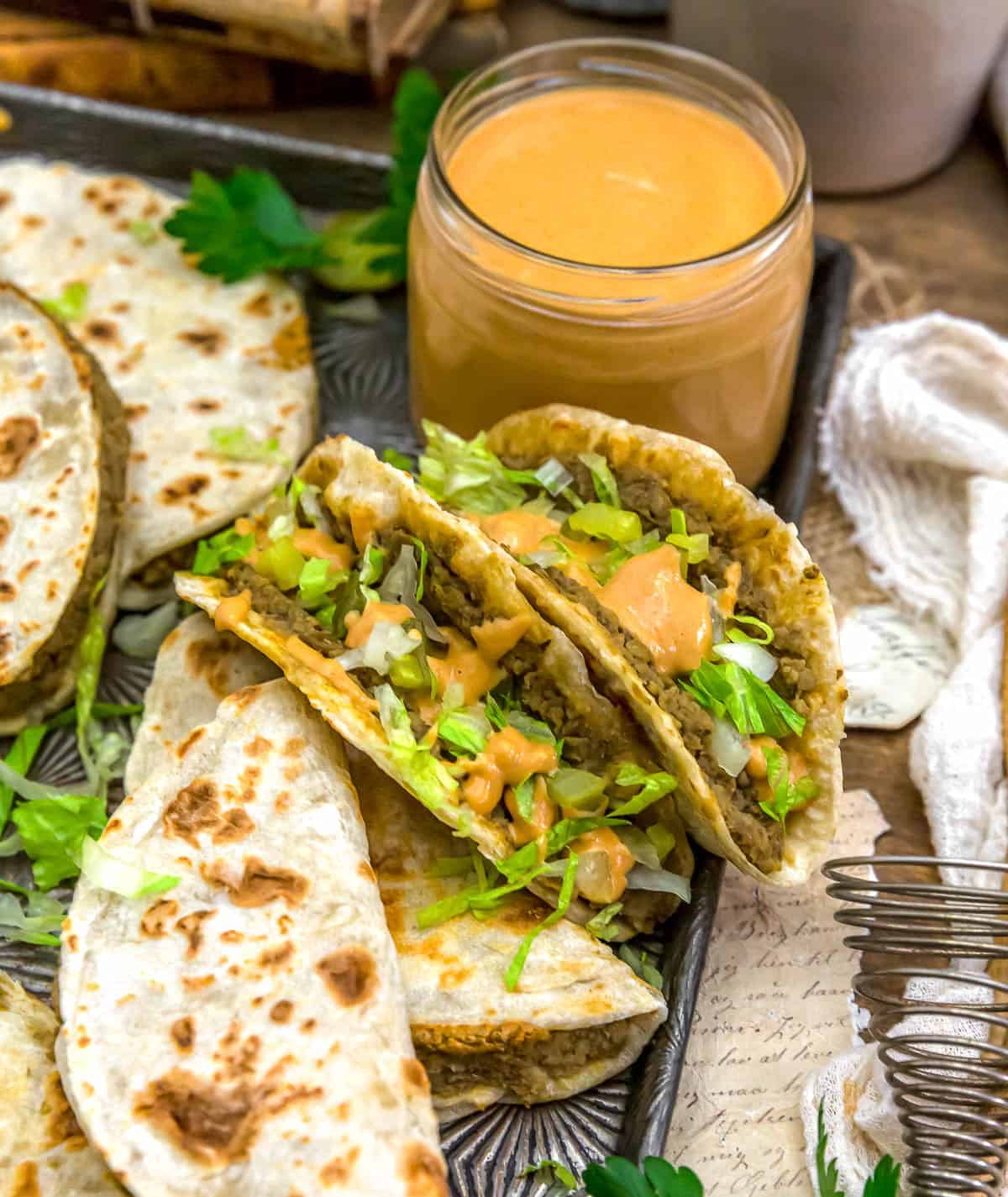 Big Mac Smashed Lentil Tacos with sauce