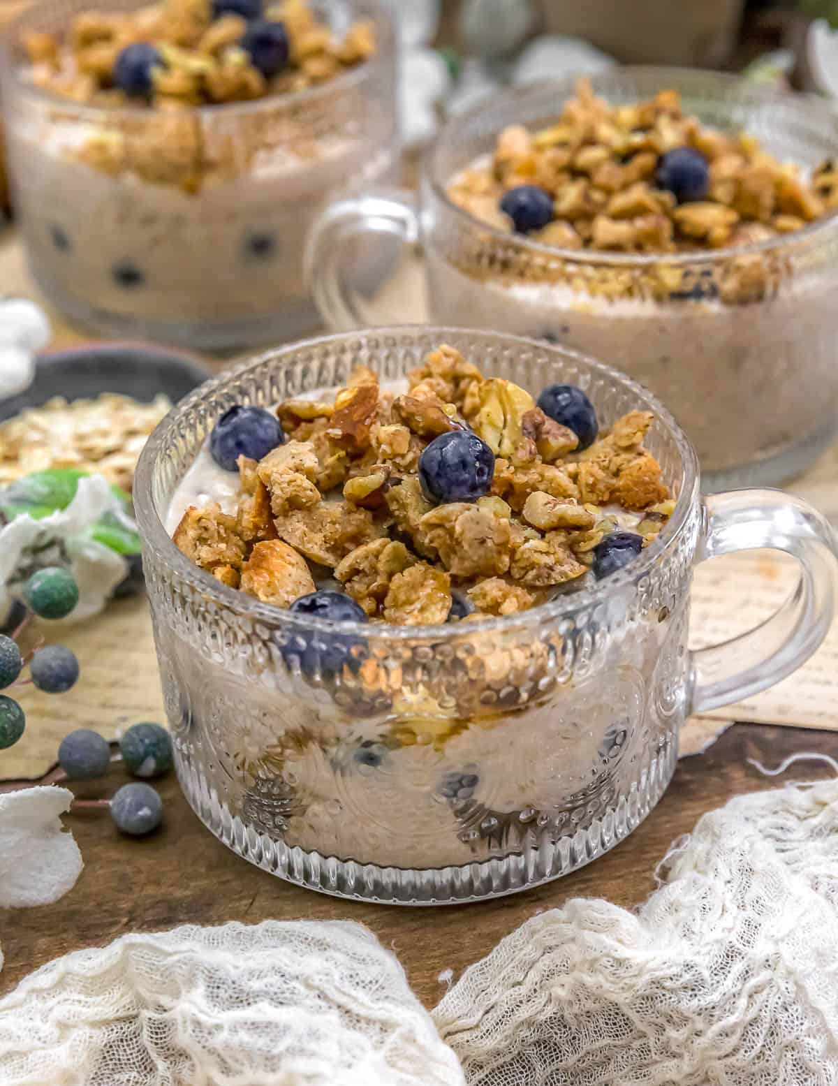 Close up of Vegan Blueberry Buckle Overnight Oats