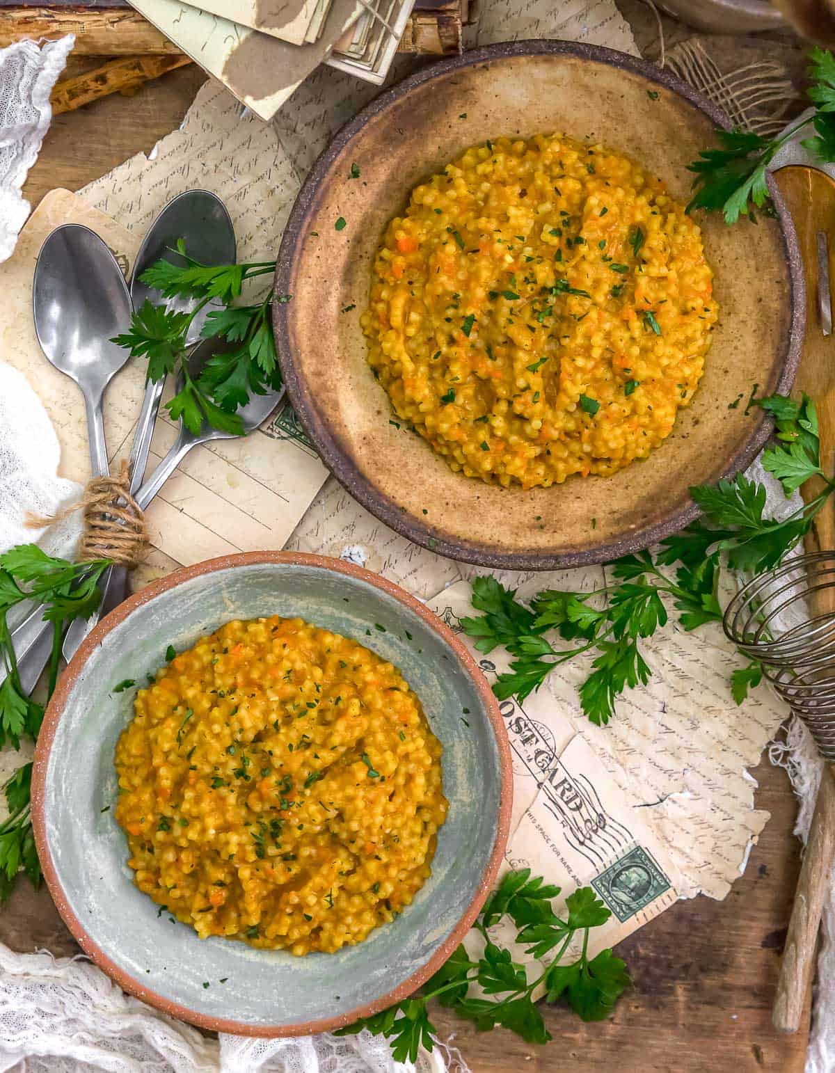 Tablescape of Vegan Pumpkin Pastina