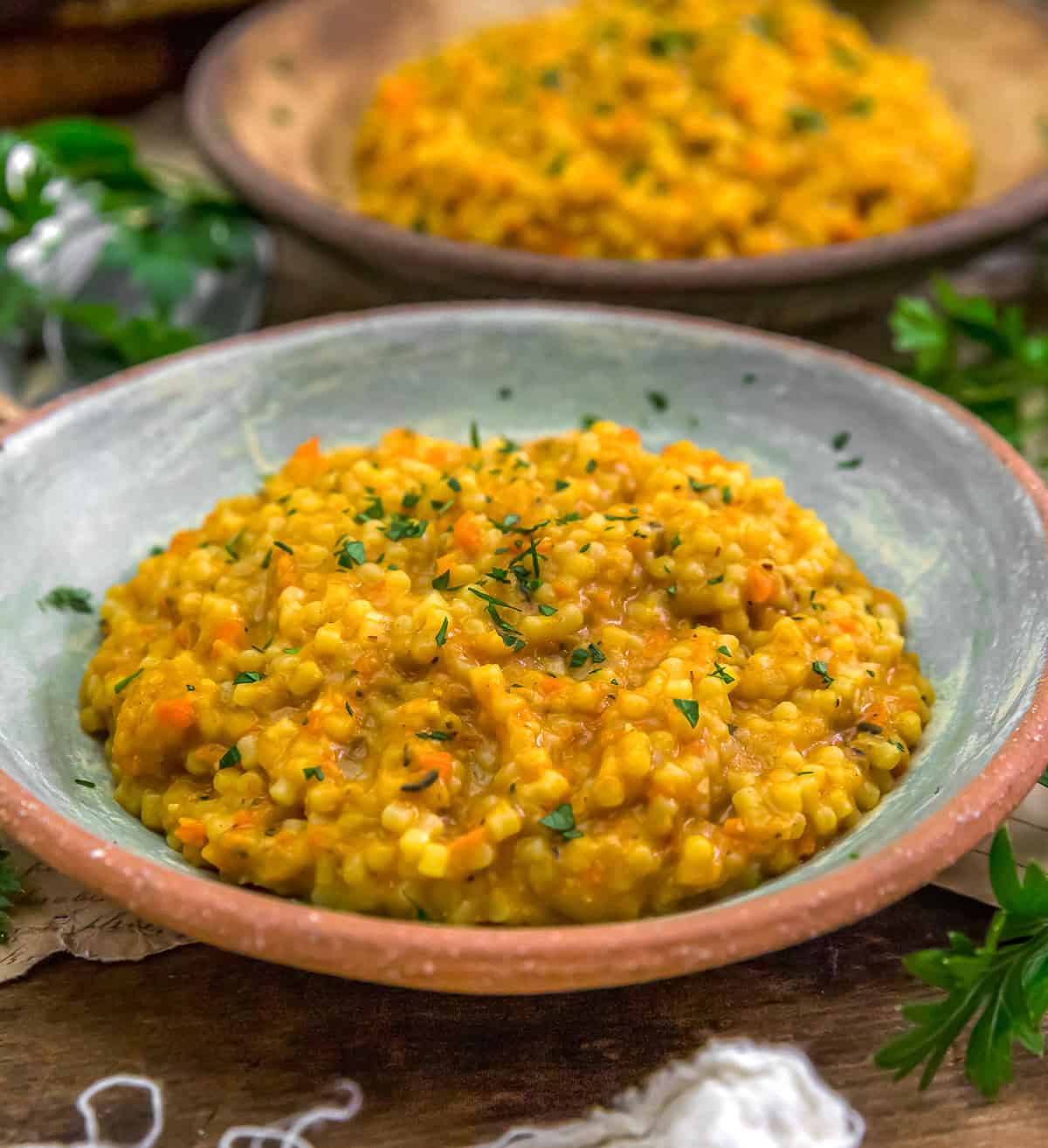 Close up of Vegan Pumpkin Pastina