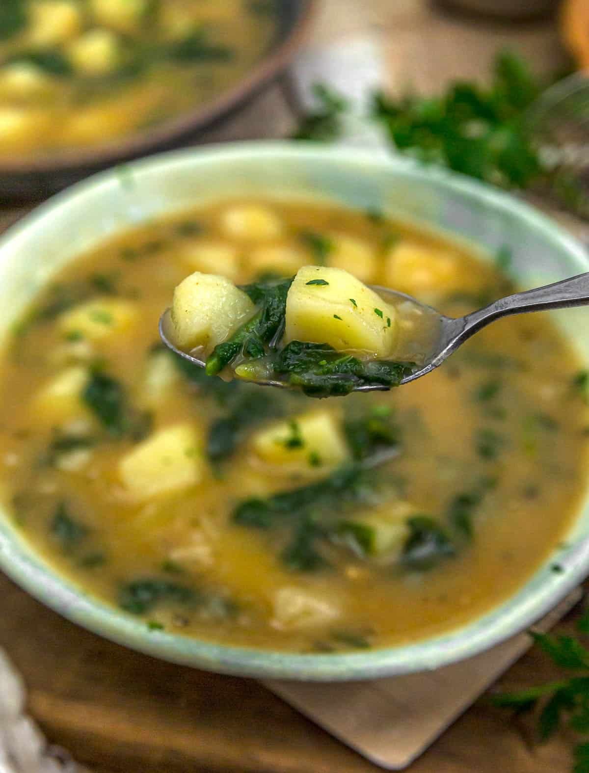 Spoonful of Humble Potato Spinach Soup