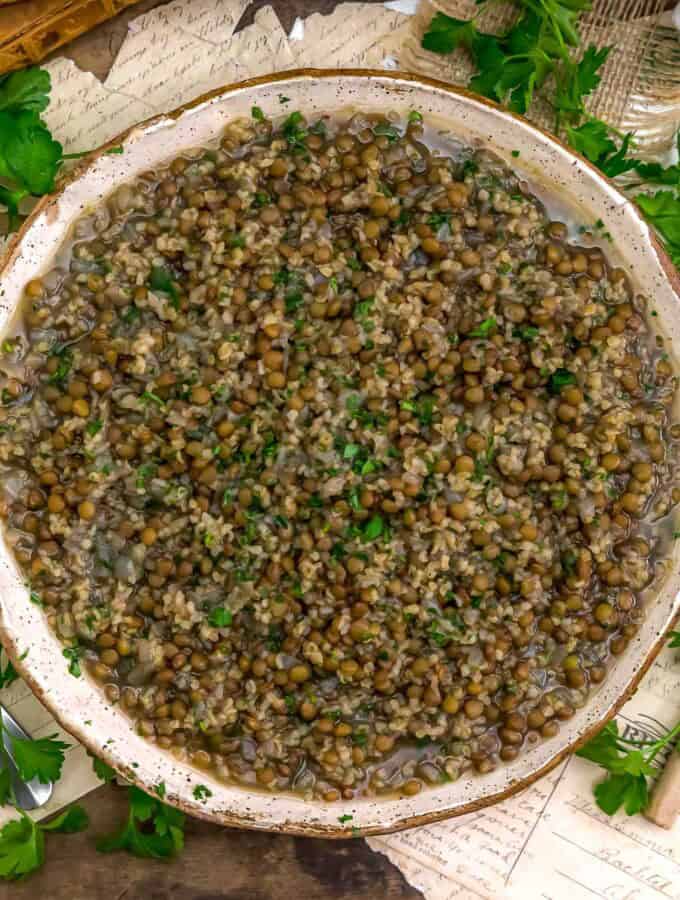 Bowl of Lebanese Lentils and Bulgur