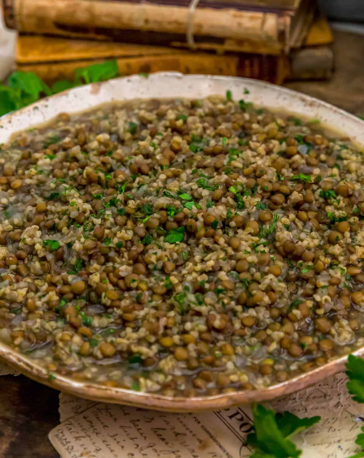 Close up of Lebanese Lentils and Bulgur
