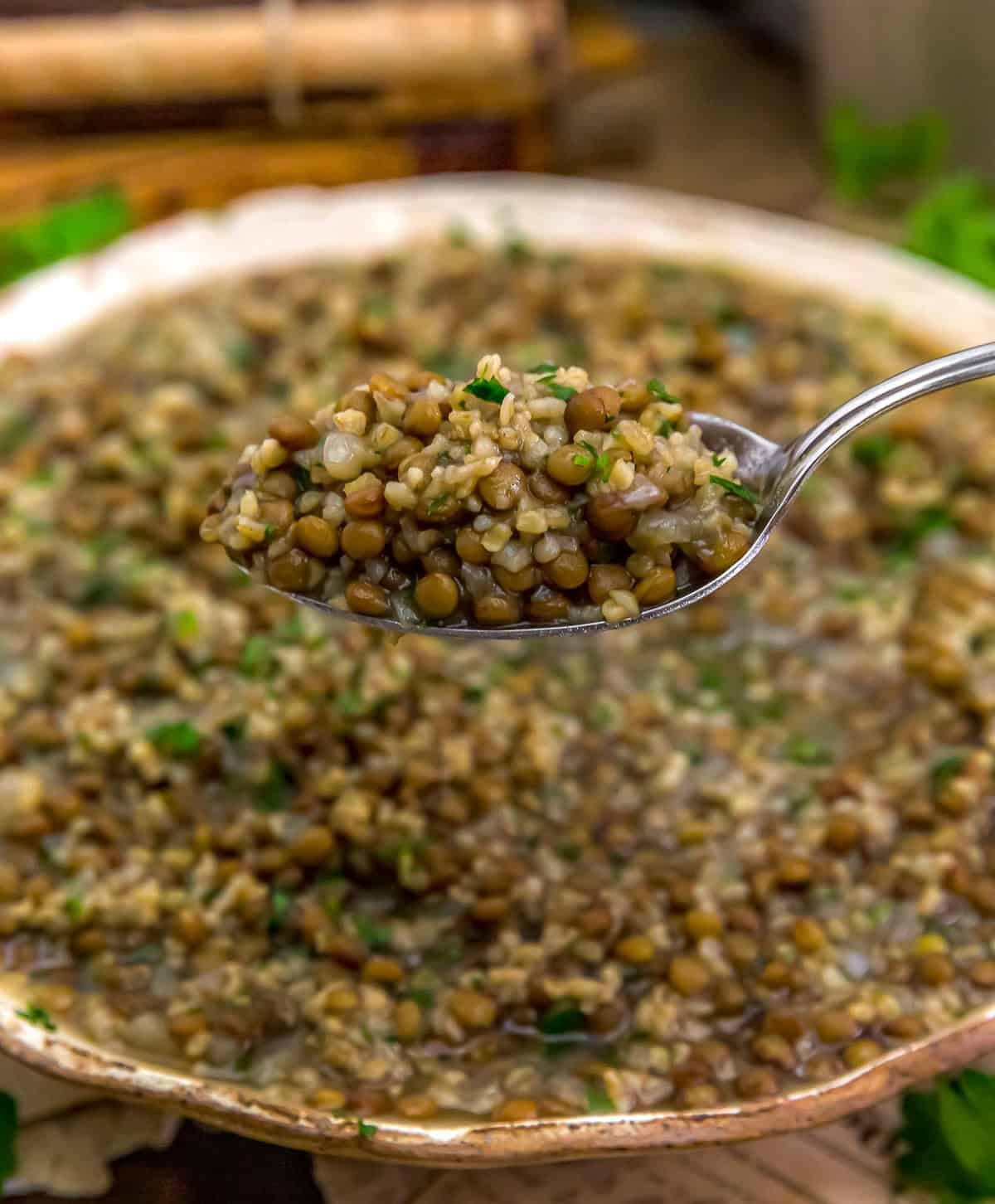 Spoonful of Lebanese Lentils and Bulgur