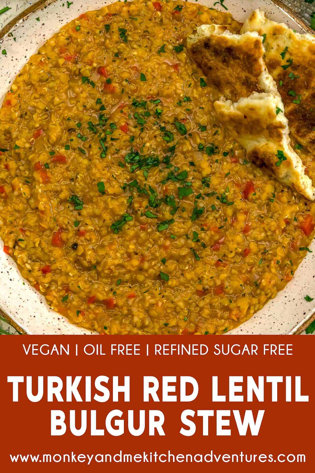 Turkish Red Lentil Bulgur Stew with text description